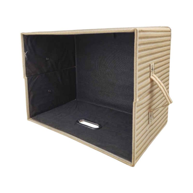 صندوق تخزين قماشي مخطط بغطاء 39×29×25 سم – منظم قابل للطي للملابس والمنزل
