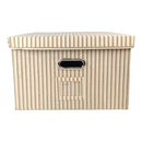 صندوق تخزين قماشي مخطط بغطاء 39×29×25 سم – منظم قابل للطي للملابس والمنزل