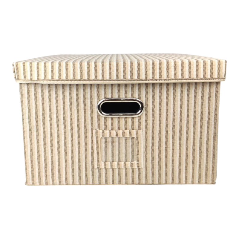 صندوق تخزين قماشي مخطط بغطاء 39×29×25 سم – منظم قابل للطي للملابس والمنزل