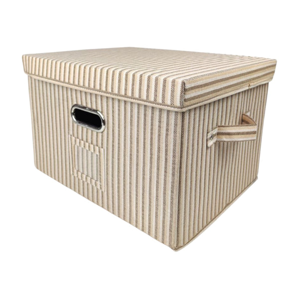صندوق تخزين قماشي مخطط بغطاء 39×29×25 سم – منظم قابل للطي للملابس والمنزل
