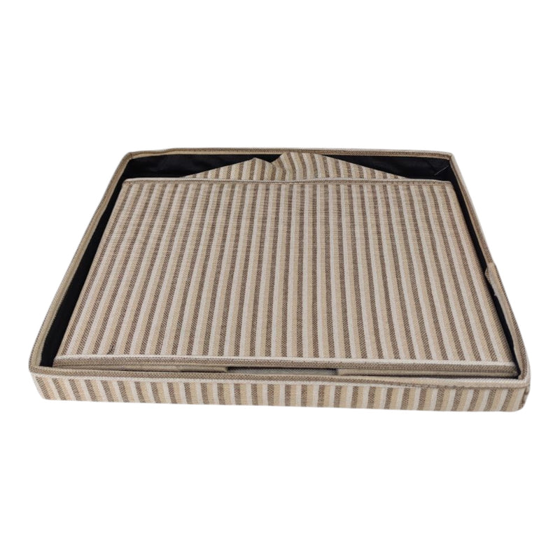 صندوق تخزين قماشي مخطط بغطاء 39×29×25 سم – منظم قابل للطي للملابس والمنزل