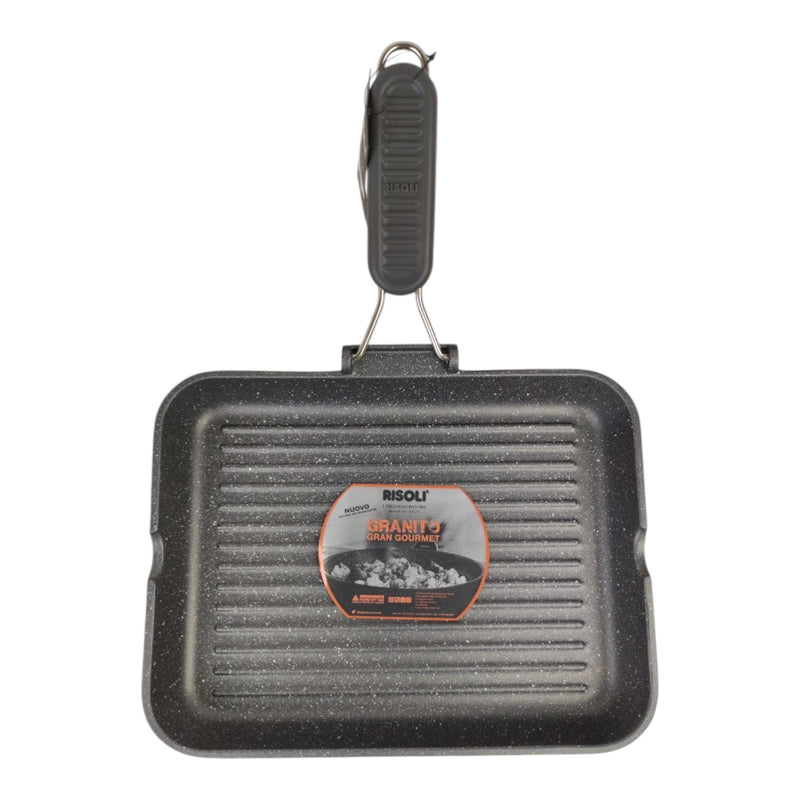 ريسولي جريل جرانيت 36×26×4 سم – مقلاة شواء مستطيلة غير لاصقة من الألمنيوم المصبوب بمقبض قابل للطي صناعة إيطاليا