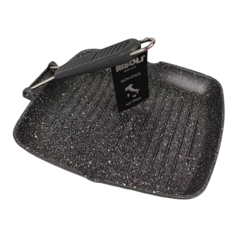 ريسولي جريل جرانيت 26×26×3.5 سم – مقلاة مربعة غير لاصقة من الألمنيوم المصبوب بمقبض قابل للطي