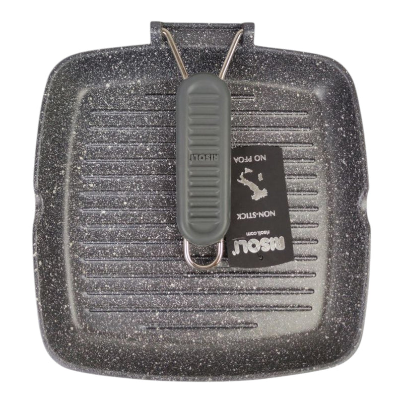 ريسولي جريل جرانيت 26×26×3.5 سم – مقلاة مربعة غير لاصقة من الألمنيوم المصبوب بمقبض قابل للطي