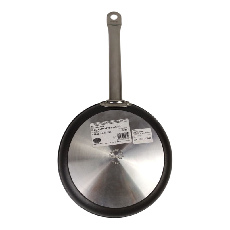 Frying pan with a black handle on a white background