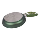 Green frying pan with a handle on a white background