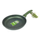 Green frying pan with a handle on a white background
