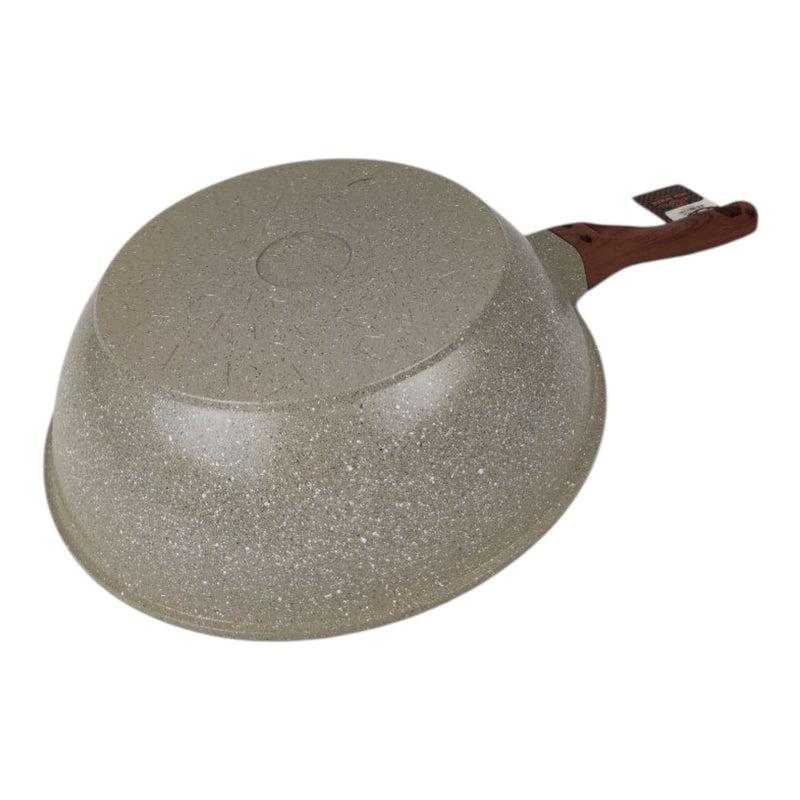 Granite Wok Frying Pan 28cm – 4L Non-Stick Deep Pan with Wooden Handle