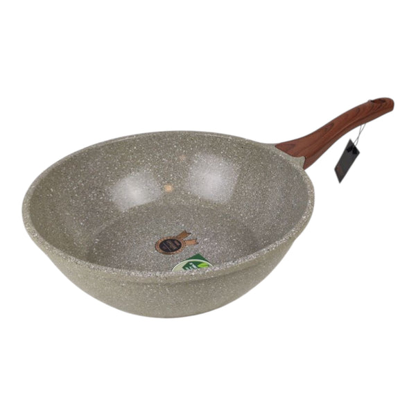 Granite Wok Frying Pan 28cm – 4L Non-Stick Deep Pan with Wooden Handle