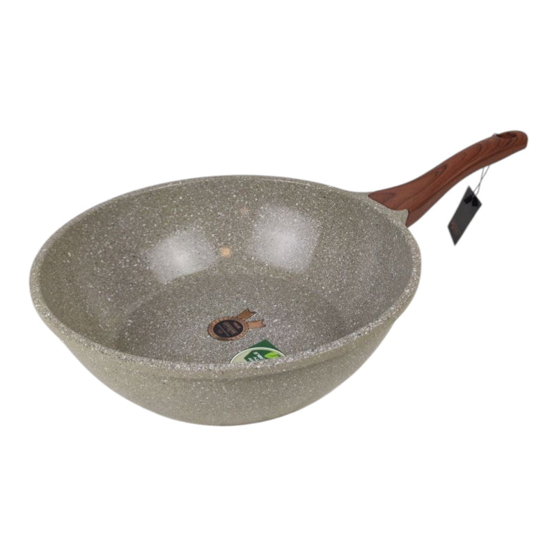 Granite Wok Frying Pan 28cm – 4L Non-Stick Deep Pan with Wooden Handle