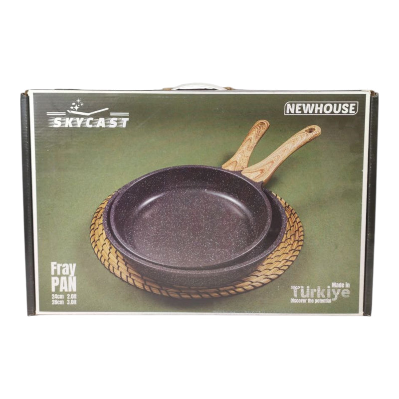 Frying pan with wooden handles on a Newhouse branded box