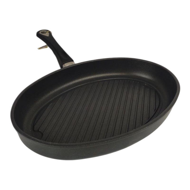 Black grill pan on a white background