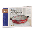 Oval baking tray packaging with red design on a white background