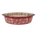 Decorative ceramic dish with red floral pattern on a white background