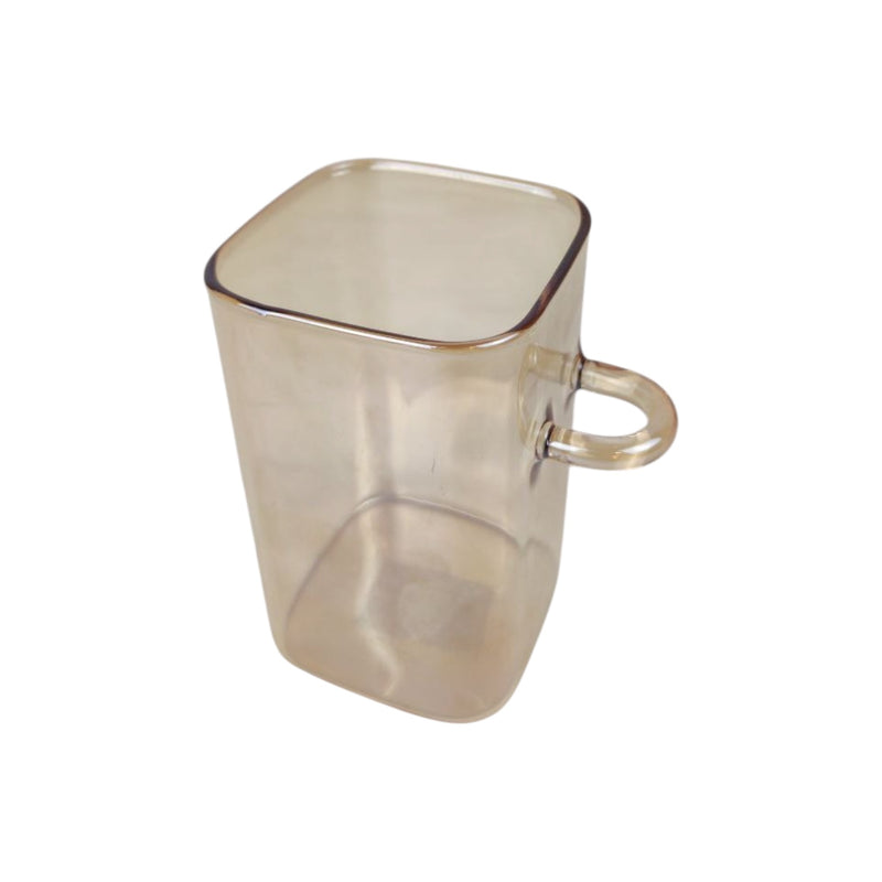Clear plastic container with a handle on a white background