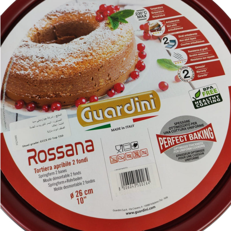 Guardini torte Rossana cake pan packaging with cake illustration and branding.