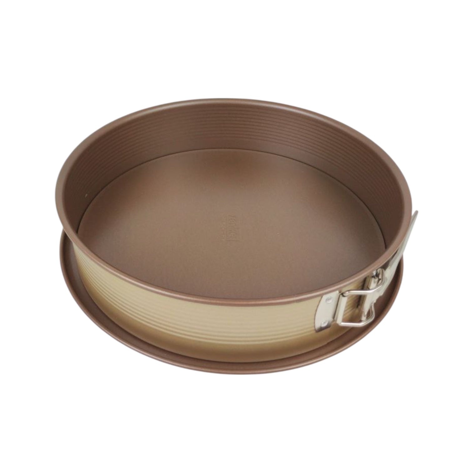 Brown springform pan on a white background