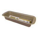 Beige baking tray with a label on a white background