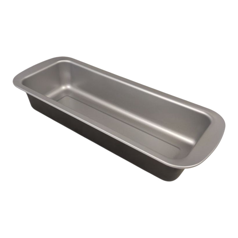 Metal loaf pan on a white background