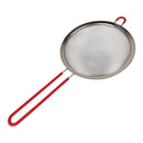 مصفاة مطبخ ستانلس ستيل 40×20×6 سم – شبك ناعم بمقبض أحمر للطهي والخبز