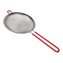 مصفاة مطبخ ستانلس ستيل 40×20×6 سم – شبك ناعم بمقبض أحمر للطهي والخبز