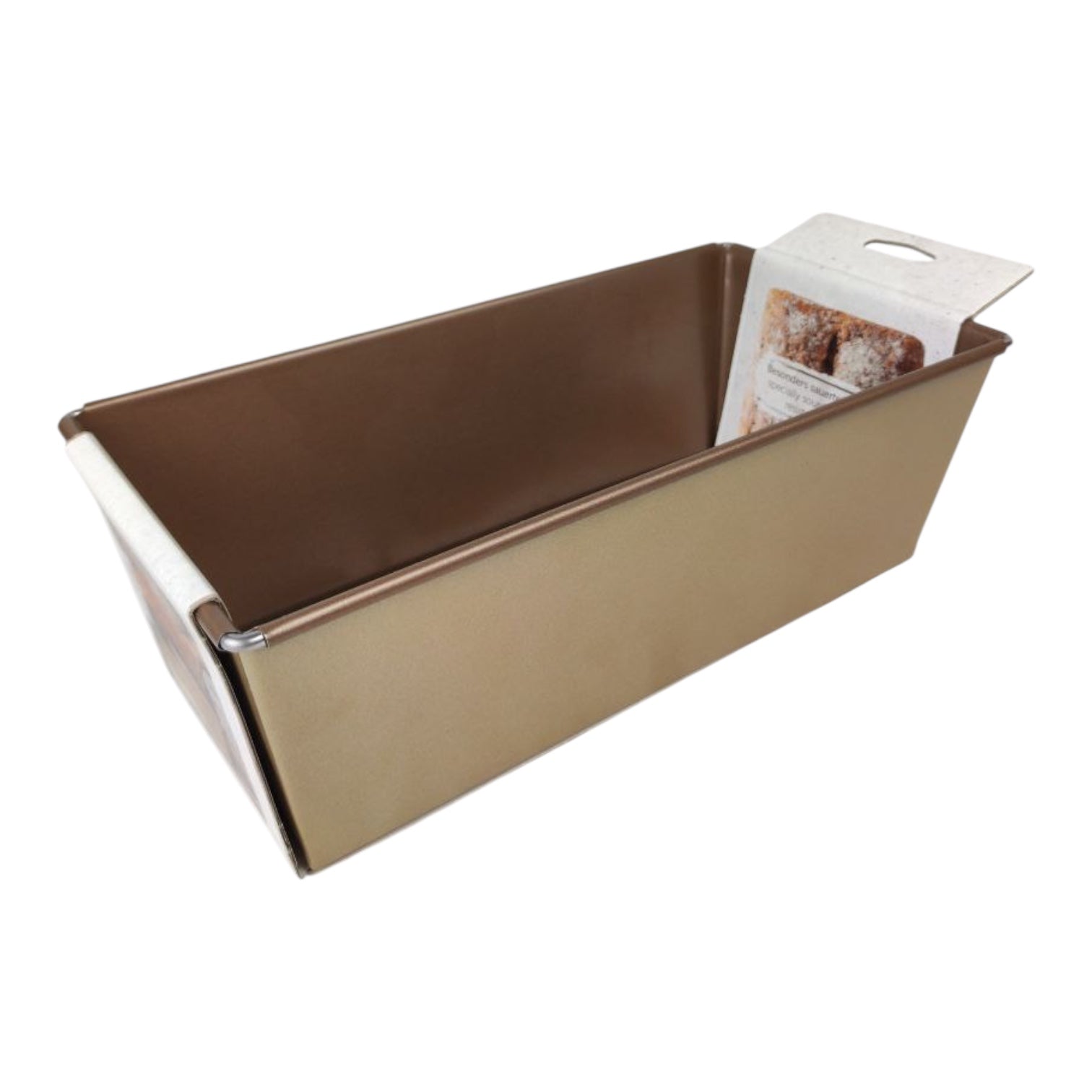 Brown loaf pan with a white interior on a white background