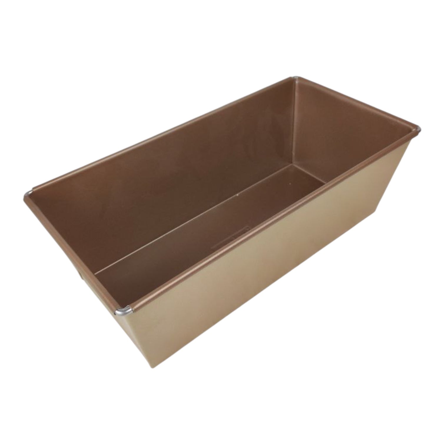 Brown rectangular metal trough on a white background
