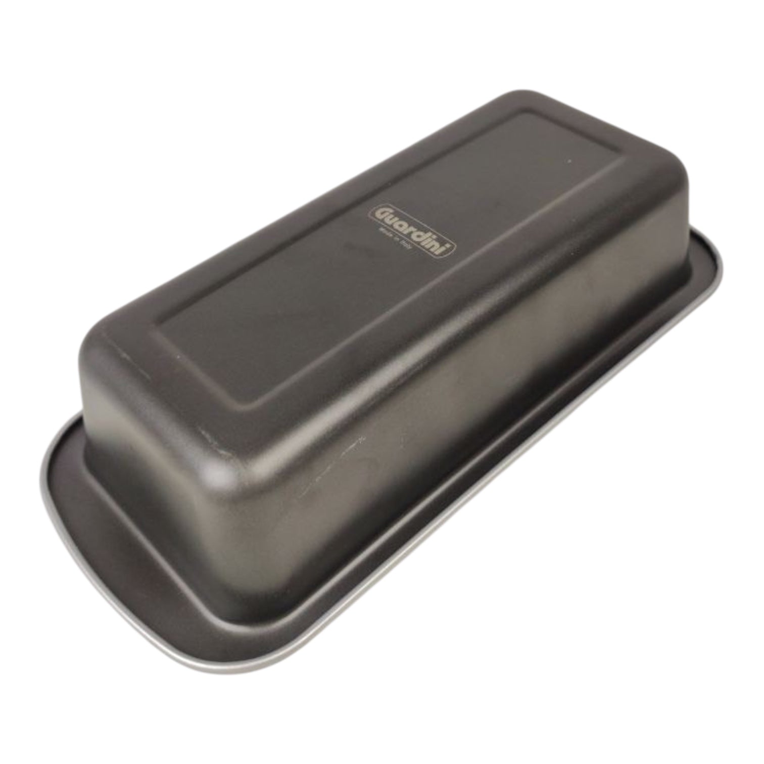 Black rectangular baking tray with a brand logo on a white background