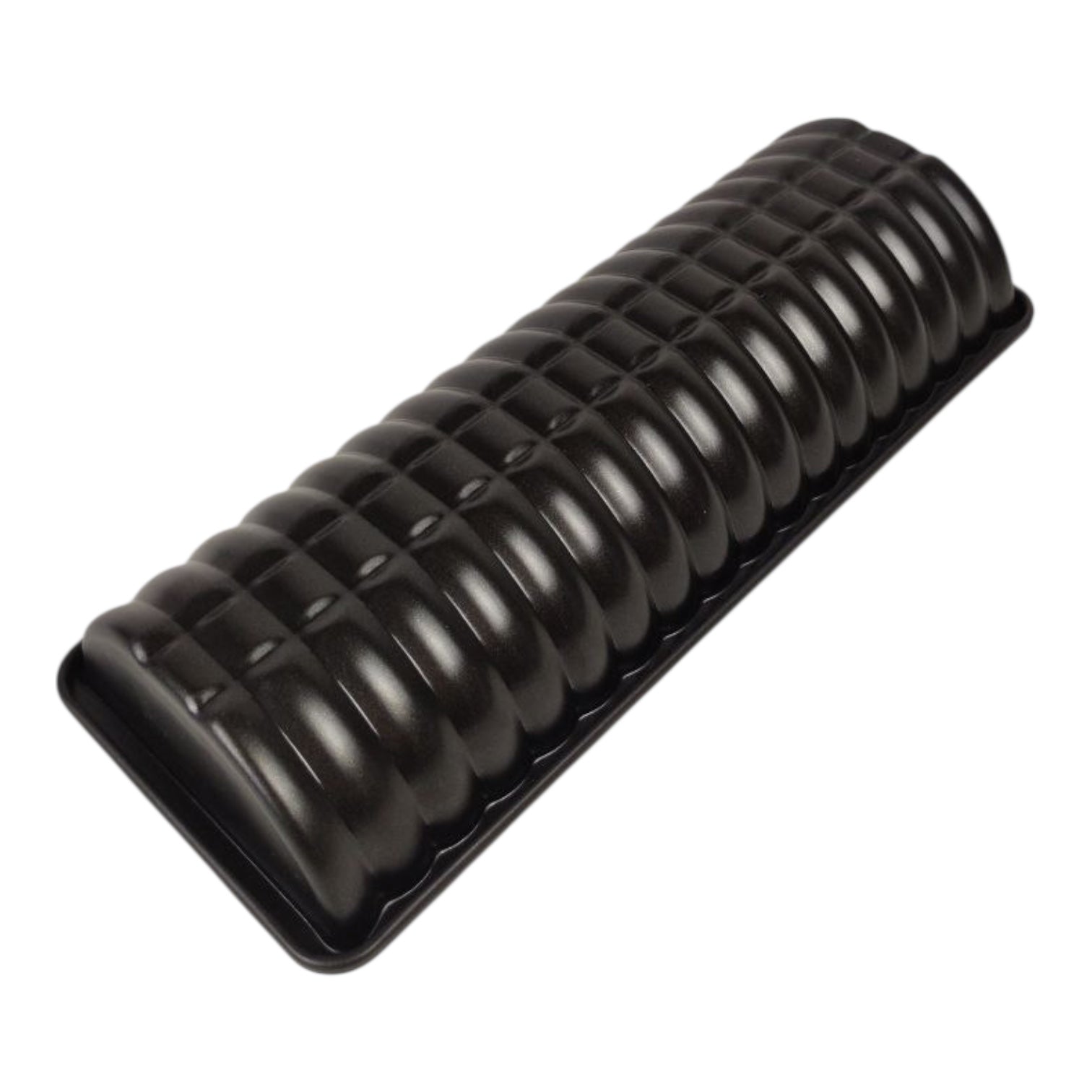 Black foam roller on a white background