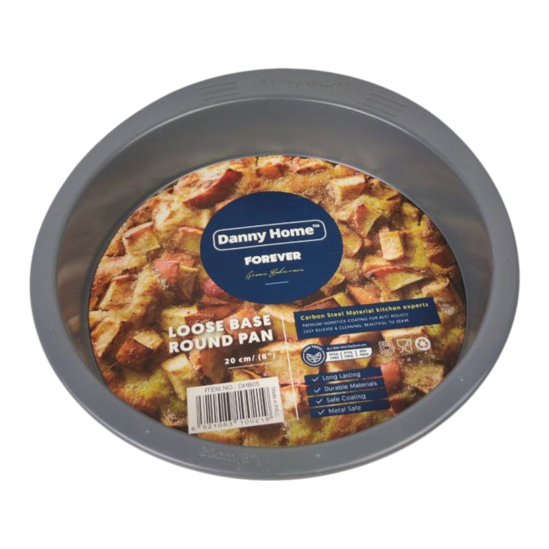 Danny Home Loose Base Round Pan 20 cm – Non-Stick Carbon Steel Cake Tin with Removable Base