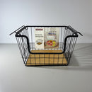 Stackable storage bin with a cardboard insert on a gray background