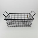 Black wire basket with handles on a white background