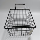 Black wire basket with handle on a gray background