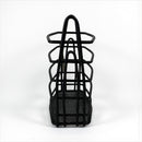 Black woven basket on a white background
