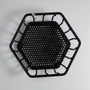 Black hexagonal grid on a gray background