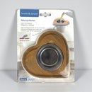 Heart-shaped wooden and metal kitchen strainer in packaging with Tessie & Jessie branding.