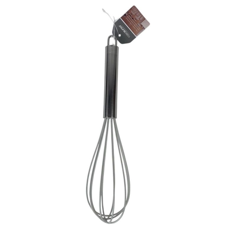 Metal whisk with a black handle on a white background available at cupindy.com