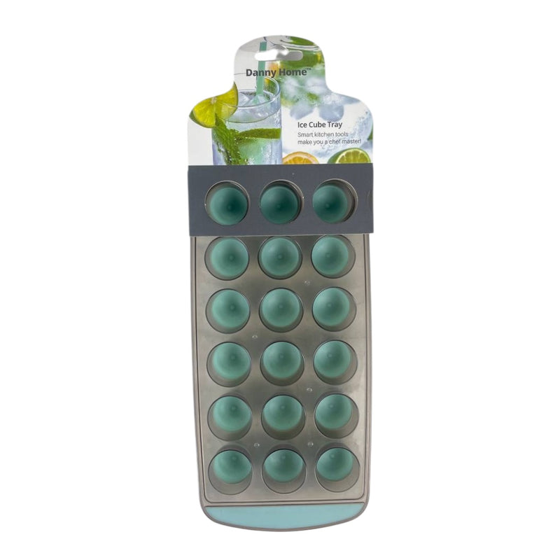 Ice cube tray with green silicone molds on a white background available at cupindy.com
