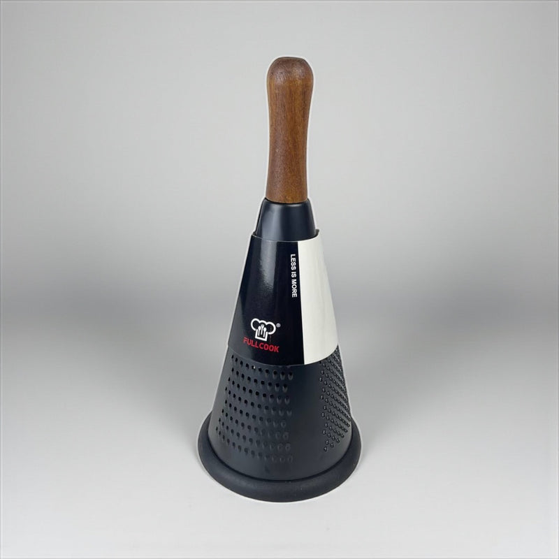 Black and silver kitchen tool with wooden handle on a gray background available at cupindy.com