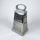 Box grater with a silver metal surface and gray handle on a white background available at cupindy.com
