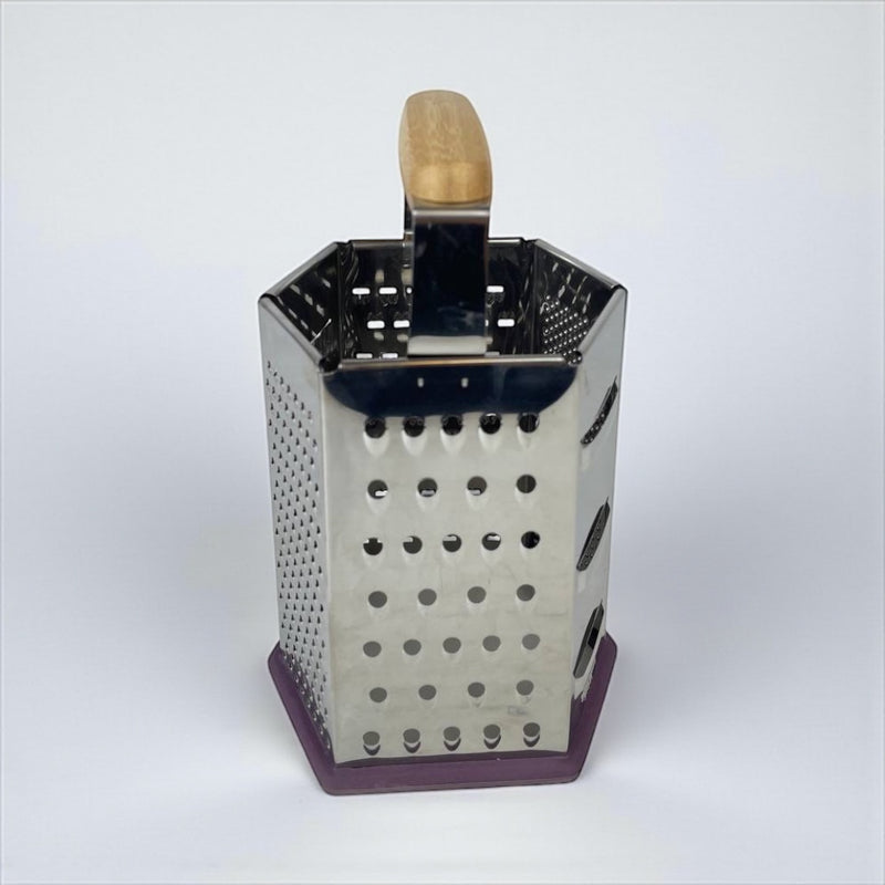 Hexagonal metal grater with wooden handle on a white background available at cupindy.com