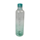 Green water bottle with measurements on a white background