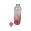 Gradient pink to clear water bottle with measurement markings on a white background