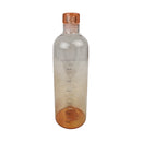 Clear water bottle with brown lid and measurement markings on a white background