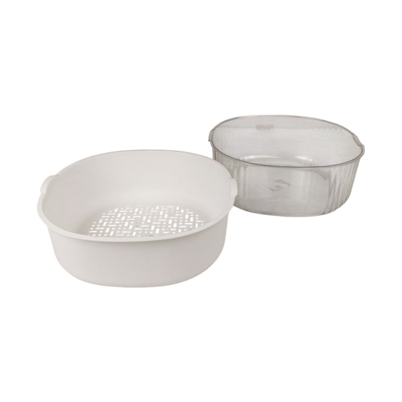 Two plastic containers with a perforated lid on a white background