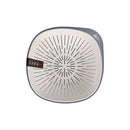 Round electronic device with a starburst pattern on a white background