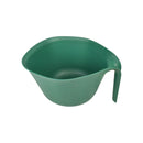 Green plastic cup with a handle on a white background