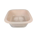 Beige plastic basin with a mesh bottom on a white background