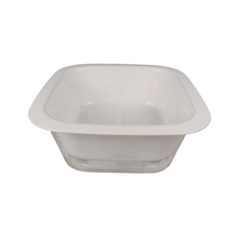 White plastic food container on a white background