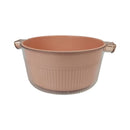 Terra cotta-colored planter with handles on a white background